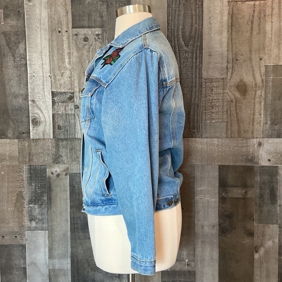 Forever 21 Sadie and Sage jean jacket medium denim floral sequins girlhoodcore - Picture 7 of 11